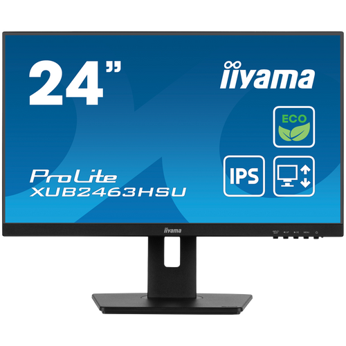 IIYAMA XUB2463HSU-B1 Monitor 24" IPS-panel Green Choice, EyeComfort / EyeSafe 2.0, 1920x1080@100Hz, 15cm Hiegt Adj. Stand, 250cd/m², Speakers, HDMI, DisplayPort, 3ms GTG, FreeSync, USB 2x 3.2 (23,8" VIS) slika 1