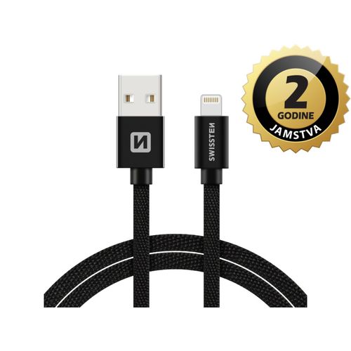 SWISSTEN kabel USB/Lightning, platneni, 3A, 3m, crni slika 1