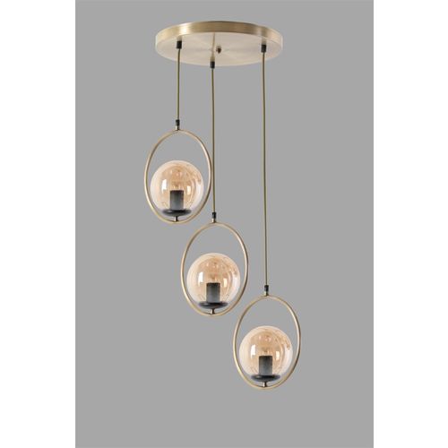 Ring 3 Lü Tepsili Bal Camlı Eskitme Sarkıt Copper Chandelier slika 3