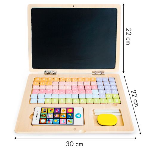 EcoToys dječji edukacijski drveni laptop 2u1 s dodacima slika 5