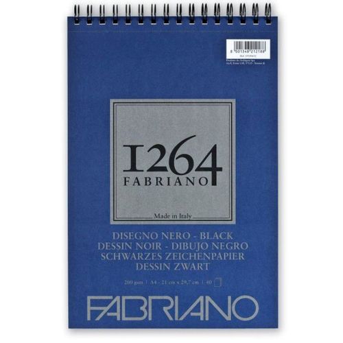 Blok Fabriano 1264 black drawing 21x29,7 (A4) 200g 40L spiralni top side slika 1