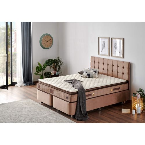 Woody Fashion Madrac, Bijela boja Smeđa, W Cotton 200x200 cm Double Size Firm Mattress slika 1