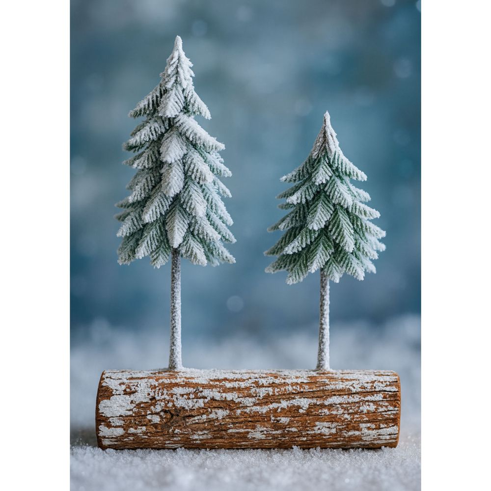 Božićna kompozicija - ukras za drvce na deblu prekrivenom snijegom 34 x 28 cm slika 2