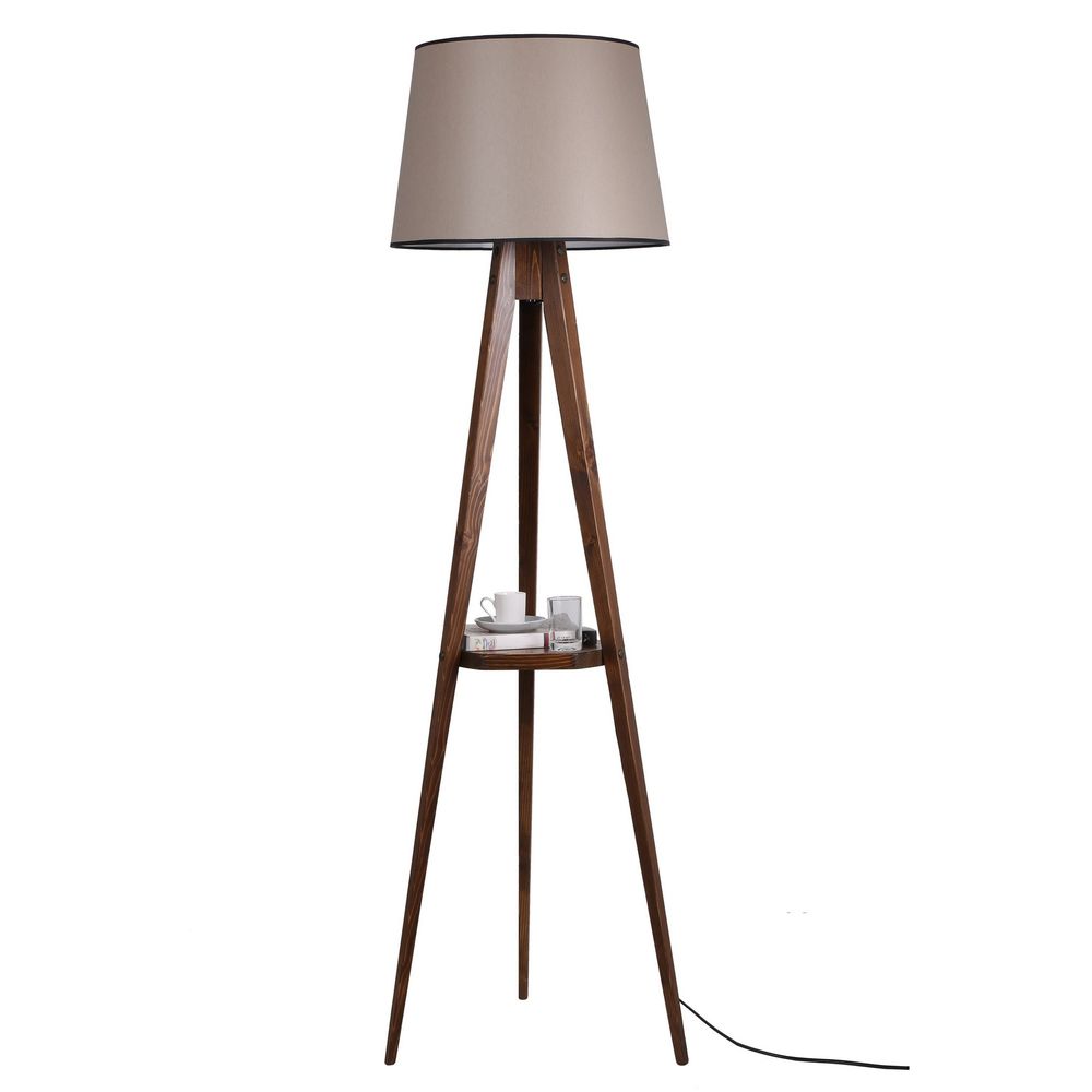 Podna lampa Tripod Pramit 82 s abažurom – boja orahovine slika 2