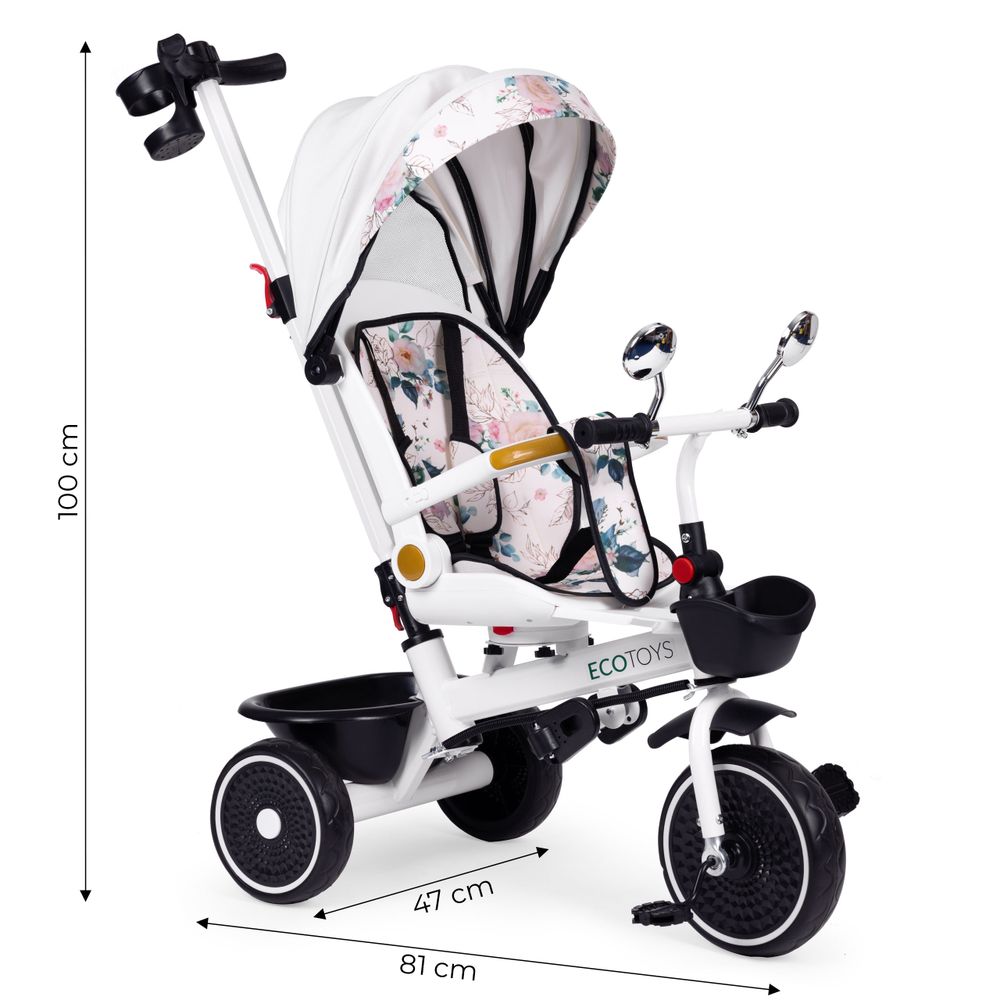Dječji tricikl sa okretnim sjedalom, ručkom za guranje i nadstrešnicom, ECOTOYS slika 8