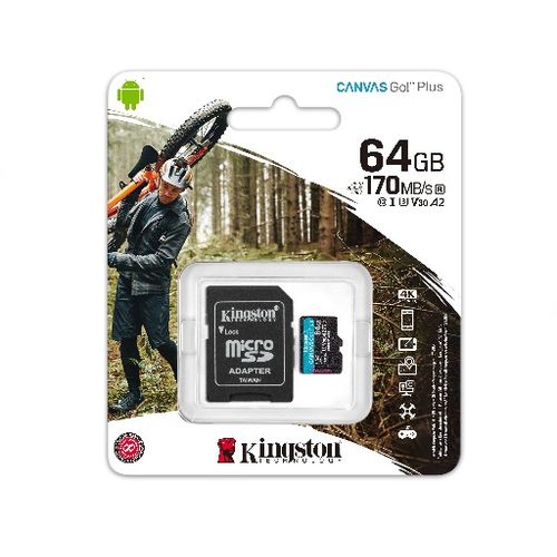 Memorije kartice KINGSTON SDCG3 64GB microSDXC 64GB Class10 U3 170MB s-90MB s+adapter slika 1