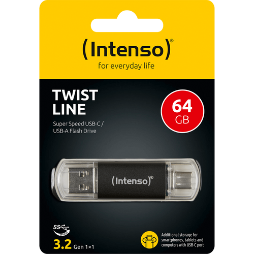Intenso USB Flash drive 64GB, USB 3.2, USB-C, USB-A, Twist Line - USB3.2-64GB/Twist Line slika 1