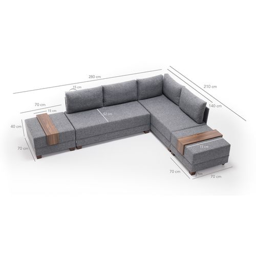 Atelier Del Sofa Fly Ugao Kauč na Razvlačenje Desno - Sivi Ugao Kauč-Krevet slika 10