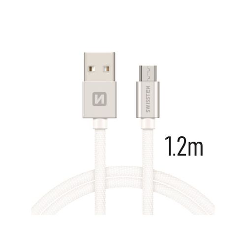 SWISSTEN kabel USB/microUSB, platneni, 3A, 1.2m, srebrni slika 1