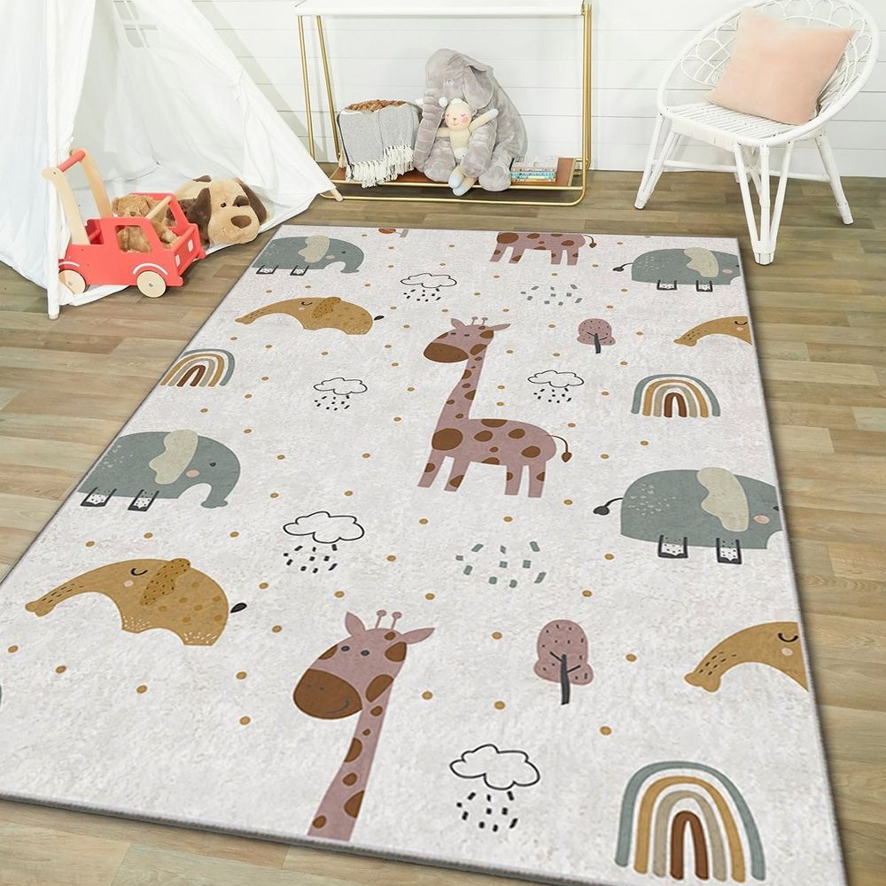 Tanki višebojni tepih sa digitalnim printom sa motivima životinja slona i žirafe HMI KDC-106 (160 x 230 cm) slika 4