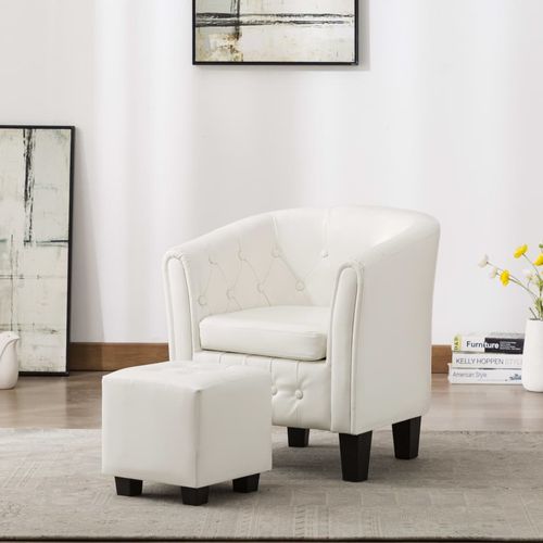 Fotelja od umjetne kože s osloncem za noge bijela slika 9