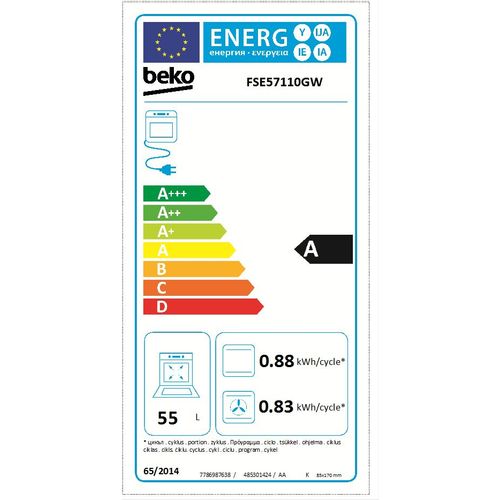 Beko FSE57110GW Električni šporet, Staklokeramička ploča, Ventilatorska rerna, Širina 50cm slika 2