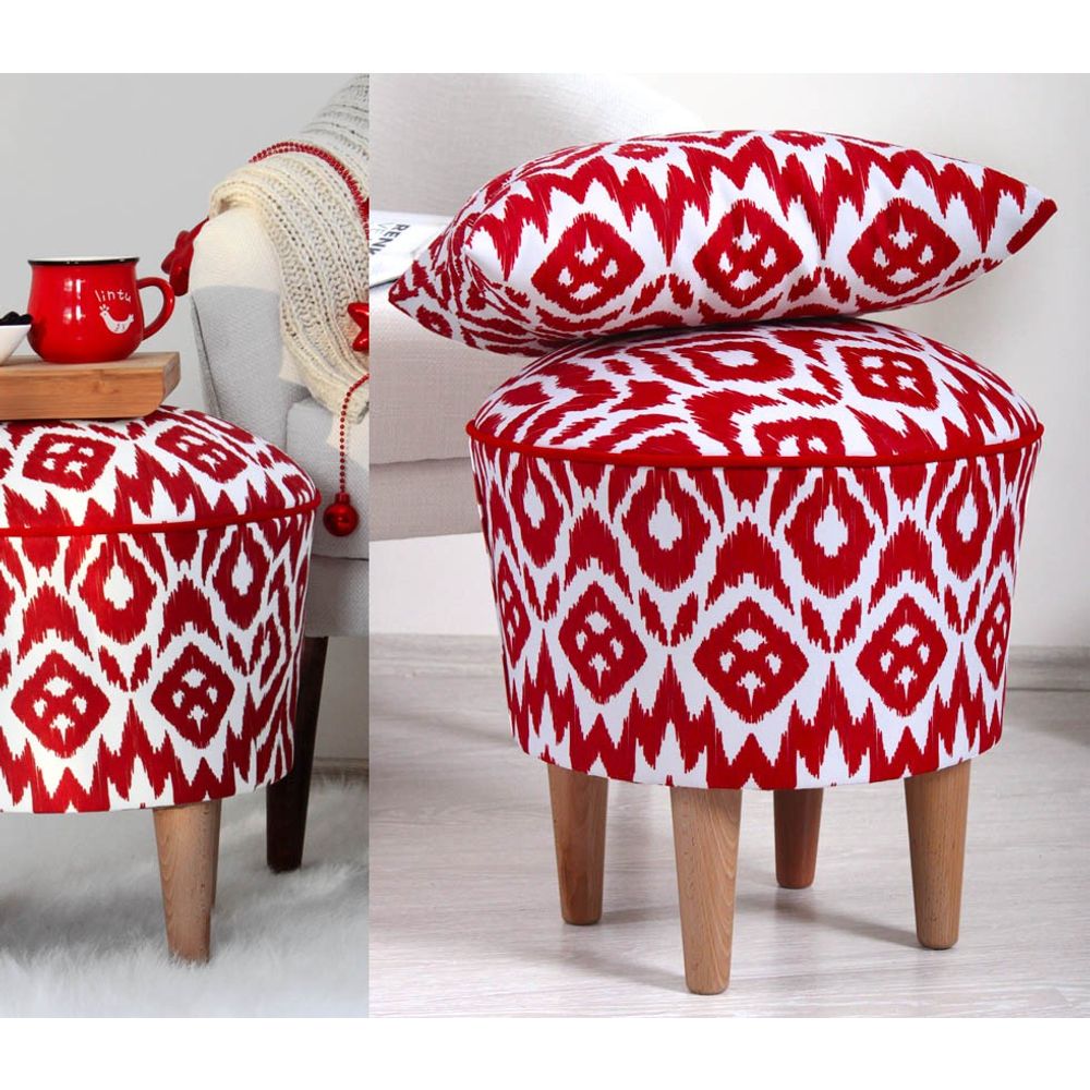 Pouf Cor - Crveno-Bijeli, Elegantni Tabure slika 4