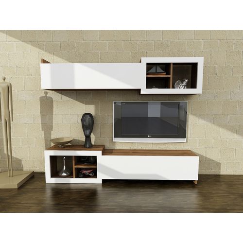 Woody Fashion TV jedinica, Bijela boja Orah, Prag - White, Walnut slika 1