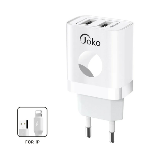 Kucni punjac KONFULON JK72, 2xUSB, 2.4A,12W, sa iPhone lightning kablom beli slika 1