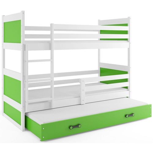 Drveni dečiji krevet na sprat Rico sa tri kreveta - belo - zeleni - 190x80 cm slika 2