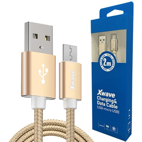Xwave Kabl USB2.0 na Micro USB 2M,2A,aluminium,upleteni,zlatni slika 1