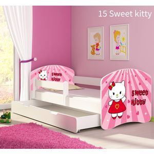 Dječji krevet ACMA s motivom, bočna bijela + ladica 180x80 cm 15-sweet-kitty