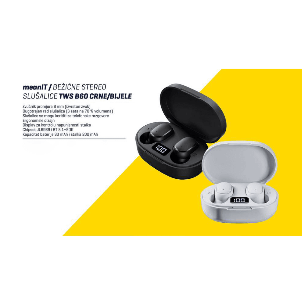 MeanIT Slušalica bežična, Bluetooth v5.1 - TWS B60 Black slika 5