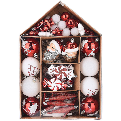 Novogodisnji ukras Lampioni sa novogodisnjim motivima crveno, beli set slika 1