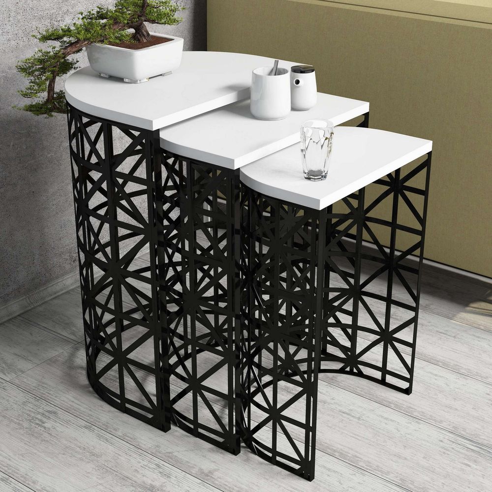 Nesting Table Stil Metal Ferforje - Bijela i Crna (3 komada) slika 1