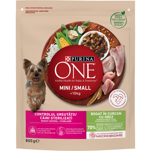 Purina ONE MINI Dog < 10 kg Weight Control, bogata ćuretinom, sa rižom, 800g slika 1