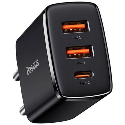 Punjač za mobitel Baseus Compact Quick Charger 2xUSB+USB-C 30W EU, zidni, crni slika 4