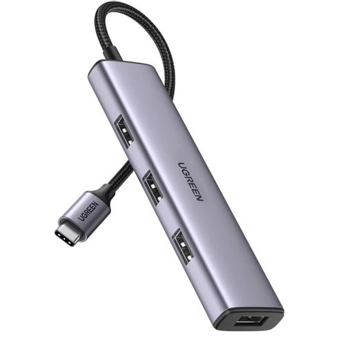 USB HUB UGREEN, USB-C 3.0, 4 portni, sivi slika 1