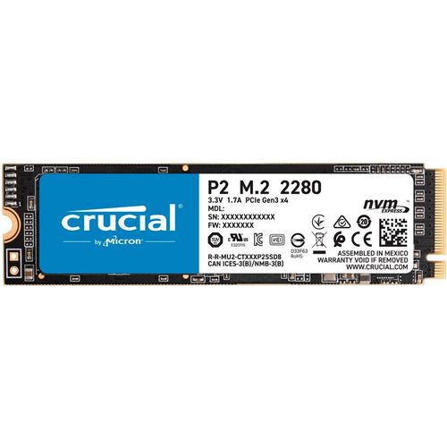 Crucial SSD 1000GB P2 M.2 NVMe PCIEx4 80mm Micron 3D NAND 2400/1800 MB/s, 5yrs, EAN: 649528823472 slika 1