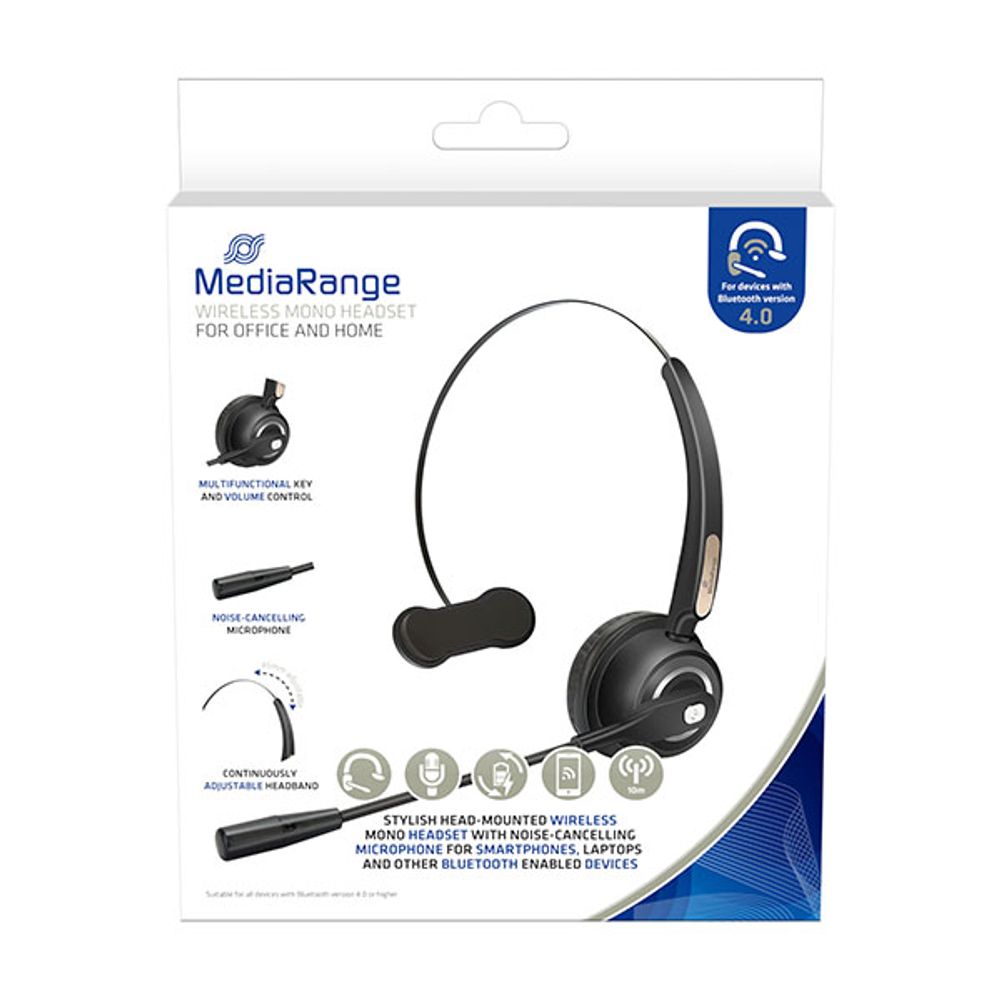 MediaRange Bluetooth slušalica s mikrofonom naglavna,crna , MROS305 slika 1