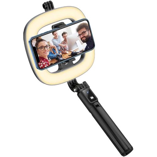 Hoco - Selfie Stick Showfull (LV03 Plus) - LED prsten-za telefone 4.7 - 6.5 i GoPro 1/4 vijak - crni slika 5