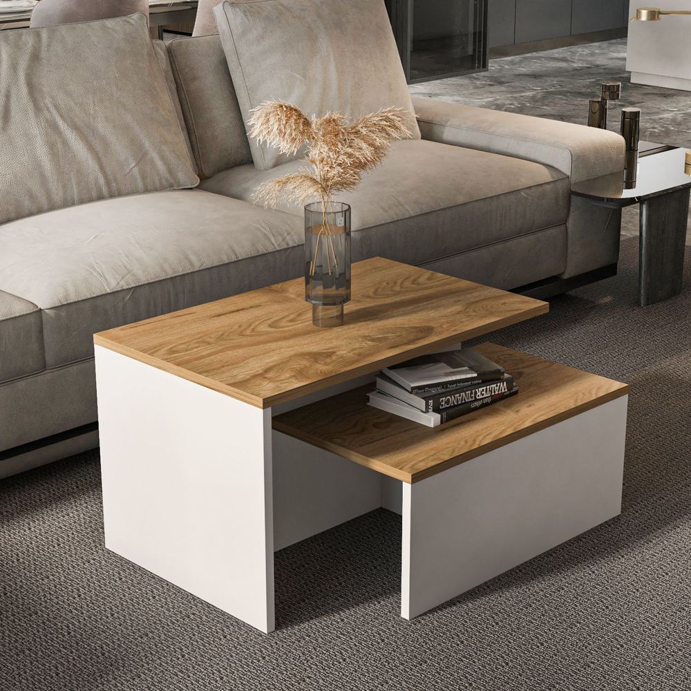 Nesting table Twins - Set od 2 komada u boji hrasta i bijele slika 1