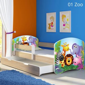 Dječji krevet ACMA s motivom, bočna sonoma + ladica 160x80 cm 01-zoo