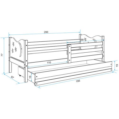 Drveni dječji krevet Max s ladicom - 200x90cm - bijeli - sivi slika 3