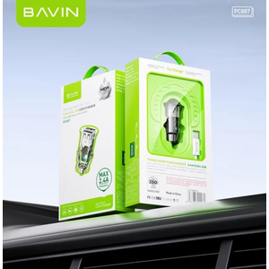 Bavin auto punjač 2.4A Dual 2xUSB-A + kabl type-A na type-C crna