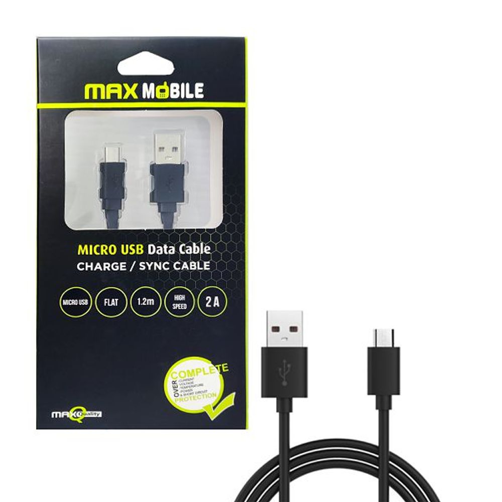 MAXMOBILE DATA KABEL MICRO USB FLAT crni 1.2m slika 1