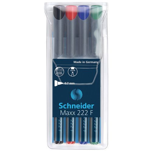 Flomaster Schneider, permanent marker, OHP Maxx 222 F, 0,7 mm, set od 4 boje, PVC etui slika 2