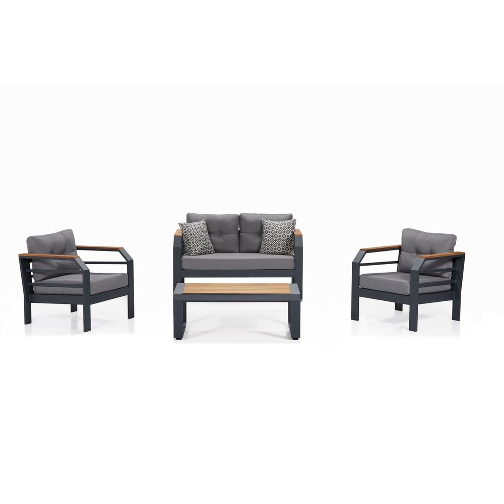 Assento 2+1+1+S - Sivi, Crni Sivi Crni Vrtni Lounge Set slika 1