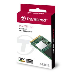 Transcend TS512GMTE110S M.2 NVMe 512GB SSD, (PCIe Gen3x4), 3D TLC, DRAM-less, Read up to 1,800 MB/s, Write up to 1,500 MB/s, 2280