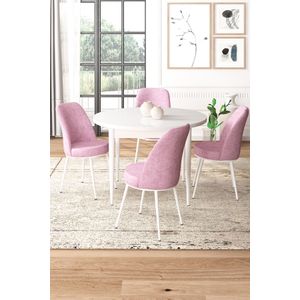 Set Trpezarijskog Stola i Stolica - Tor Bijeli (5 Komada) Roza/Bijeli