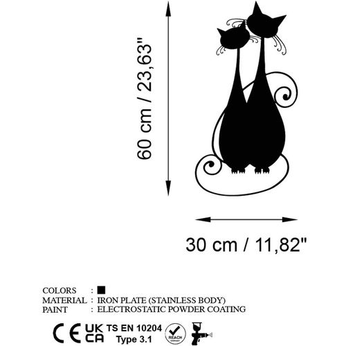 Cat 10 - v2 Black Decorative Metal Wall Accessory slika 6