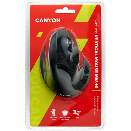 CANYON MW-16 wireless Vertical mouse, USB2.4GHz, Optical Technology, 6 number of buttons, USB 2.0, resolution: 800/1200/1600 DPI, black, size: 86*115*71mm,90g slika 7