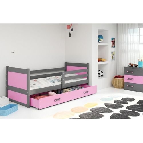 Drveni dečiji krevet Rico - sivi - roza - 200x90 cm slika 1