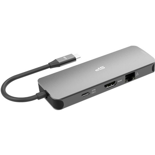 Silicon Power SPU3C08DOCSR300G USB-C 8-in-1 Hub SR30, SD Card-reader, MicroSD Card Reader, 1x HDMI 4K, Gigabit LAN, 2x USB3.2 Gen.1 (up to 5Gbps), 2x USB-C (1x PD2.0 charging up to 100W), Cable 0.15m slika 4