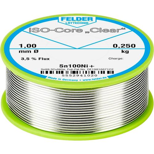 Felder Löttechnik ISO-Core ''Clear'' Sn100Ni+ lemna žica, bezolovna svitak  Sn99,25Cu0,7Ni0,05  0.250 kg 1 mm slika 2