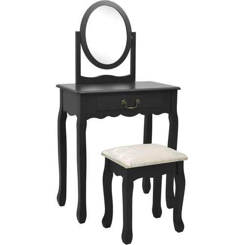 Toaletni stolić sa stolcem crni 65x36x128 cm paulovnija i MDF slika 1
