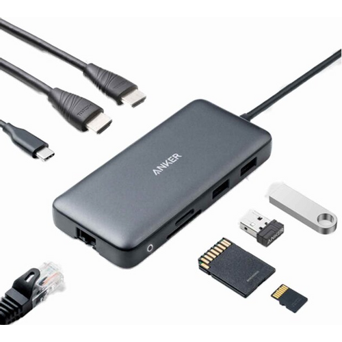 Anker Powerexpand 8-in-1 USB-C PD Media Hub, siva slika 1