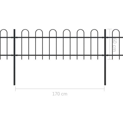 Vrtna ograda s ukrasnim lukovima čelična 8,5 x 0,6 m crna slika 5