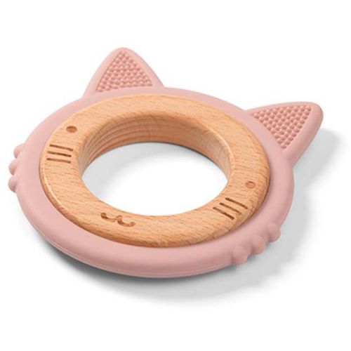 BabyOno Silikonsko drvena grickalica za zube Maca, Roza slika 1