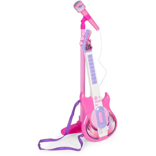 Mp3 dječja električna gitara sa stalkom i mikrofonom roza slika 2